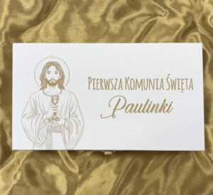 Pamiątka Pierwszej Komunii Świętej Ozdobne Pudełko Na Pieniądze z dedykacją