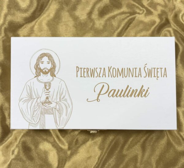 Pamiątka Pierwszej Komunii Świętej Ozdobne Pudełko Na Pieniądze z dedykacją