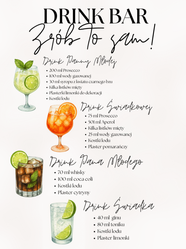 Plakat Drink Bar Na Wesele