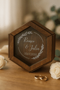 Drewniane pudełko na obrączki eleganckie imiona i data