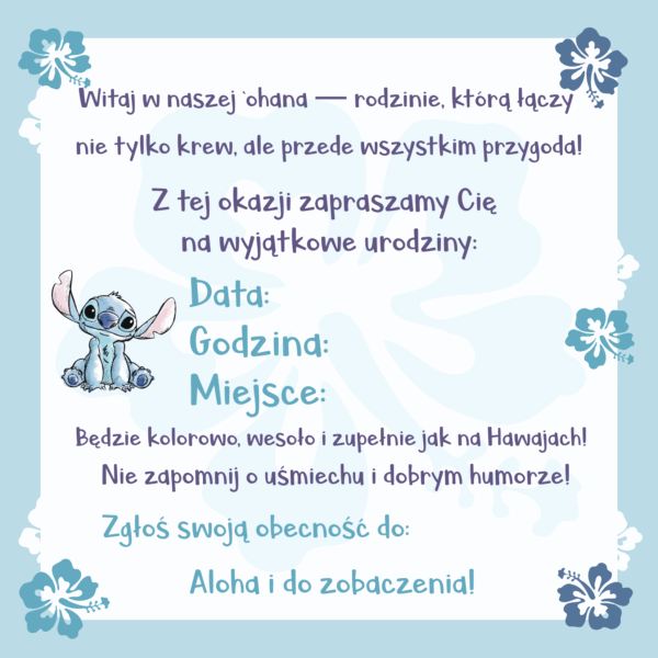 zaproszenie ze stichem hawajska przygoda na urodziny