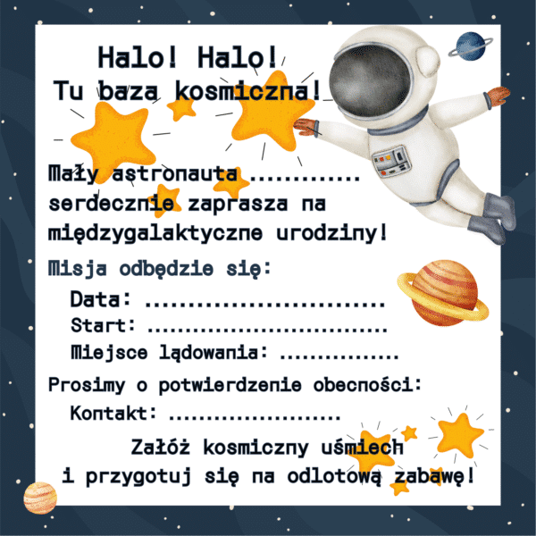 Zaproszenie na urodziny kosmonauta
