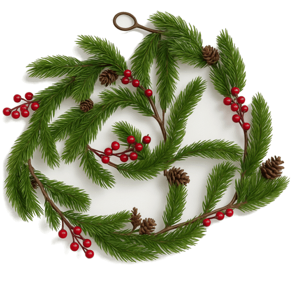 Girlanda świątczna świerk długa Girlanda świąteczna świerkowa z jarzębiną i szyszkami 185cm