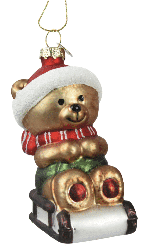 Bombka szklana misio (1) Bombka choinkowa miś na sankach