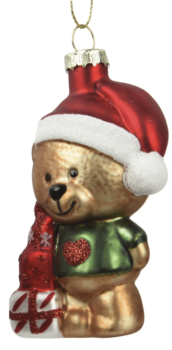 Bombka szklana misio (2) Bombka szklana miś z prezentami