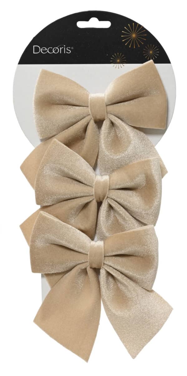 Beżowe kokardy na choinkę 3 sztuki welurowe
