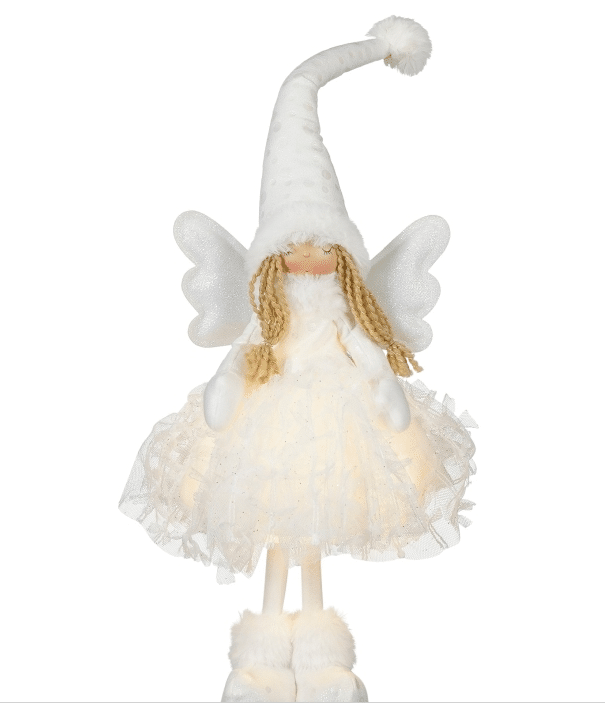 Figurka Świąteczna Anioł Skrzat Biały LED