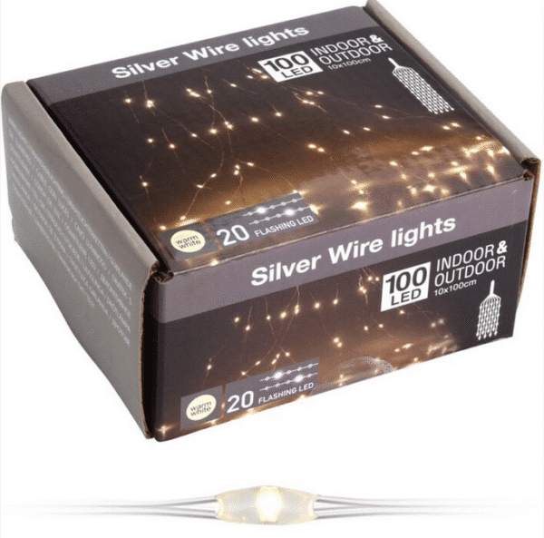 Światła srebrne 100 diod LED – 10×100 cm, ciepła biel, IP44