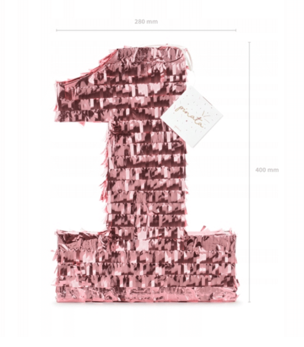 Piniata w kształcie cyfry 1 w kolorze rose gold