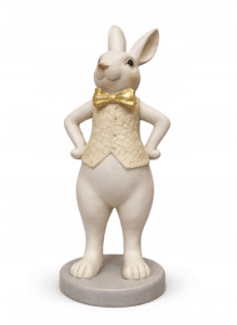 Pan Królik figurka 20 cm z muszką. Elegancka dekoracja wielkanocna w stylu vintage do domu i wnętrz.