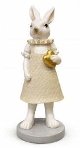 Figurka Pani Królik 20 cm z sercem. Elegancka dekoracja wielkanocna do domu i wiosennych aranżacji