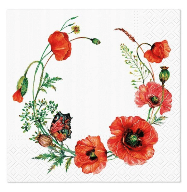 Serwetki papierowe 33x33 cm z motywem maków. Dekoracyjne, eleganckie i idealne na stół oraz przyjęcia.