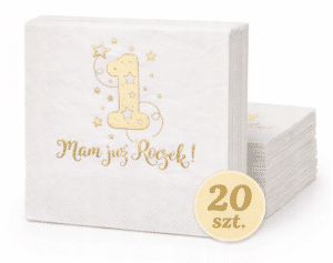 Serwetki na Roczek Białe z Złotym Nadrukiem Mam już Roczek! 20 szt.
