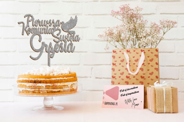Topper na tort w kolorze srebrnym brokatowy (1)