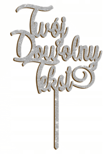 Topper na tort w kolorze srebrnym brokatowy