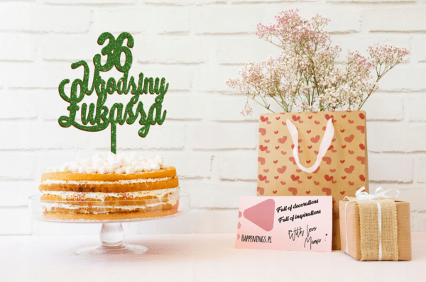 Topper na tort w kolorze zielonym brokatowy