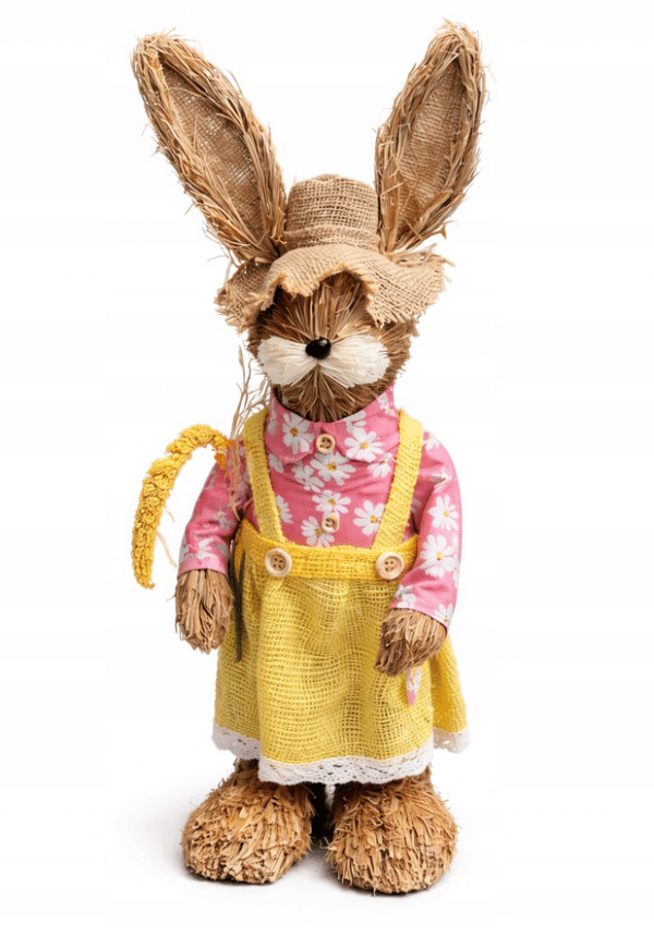 Zając wielkanocny słomiany 48 cm w stylu rustykalnym. Urocza dekoracja do domu na Wielkanoc i wiosnę.