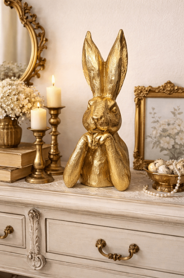 Złoty Królik Dekoracyjny Glamour – Figurka Wielkanocna