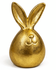 Złoty zajączek wielkanocny 12 cm w formie jajka. Elegancka dekoracja w stylu glamour do stołu i wnętrz.