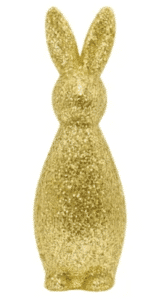 Złoty zajączek wielkanocny z brokatem. Elegancka dekoracja stołu i wnętrz w stylu glamour.