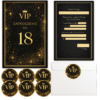 Zaproszenia na 18 urodziny VIP czarno-złote – 8 szt. + koperty C6 i naklejki