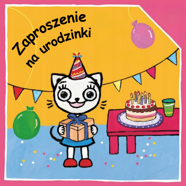 Zaproszenie urodzinowe Kicia Kocia Kolorowe