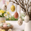 Zawieszki wielkanocne jajka 6 szt. Naturalne ozdoby na gałązki i stroiki. Styl rustykalny i wiosenny klimat.