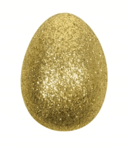 Złote jajko wielkanocne 14 cm z brokatem. Elegancka dekoracja stołu i stroików w stylu glamour.