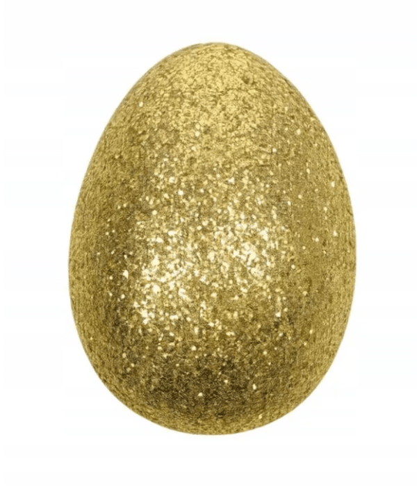 Złote jajko wielkanocne 14 cm z brokatem. Elegancka dekoracja stołu i stroików w stylu glamour.