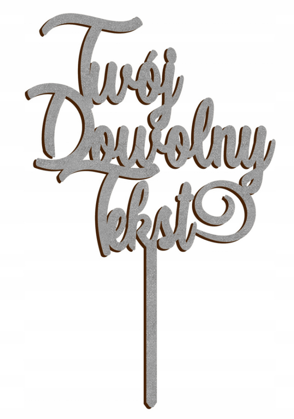 Drewniany topper na tort w kolorze srebrnym personalizowany dowolny tekst