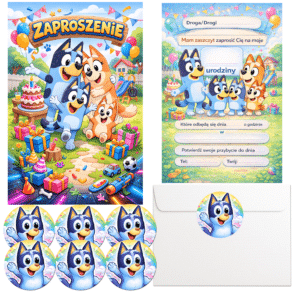 Zaproszenia urodzinowe Bluey dla dzieci