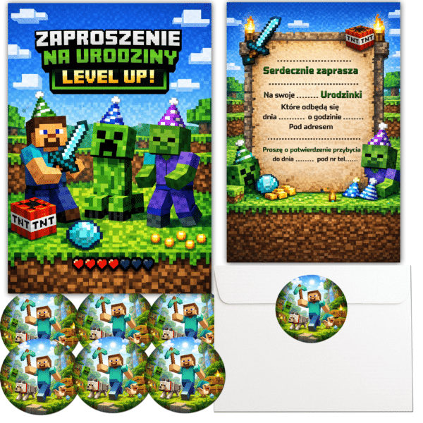 Zaproszenia Urodzinowe Minecraft Level UP