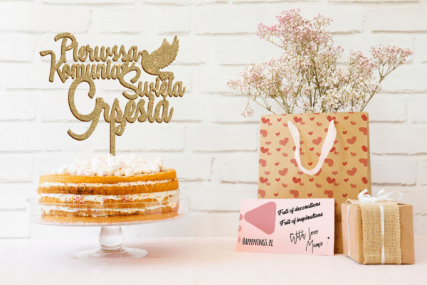 topper na tort Twój Dowolny Tekst w kolorze złotym