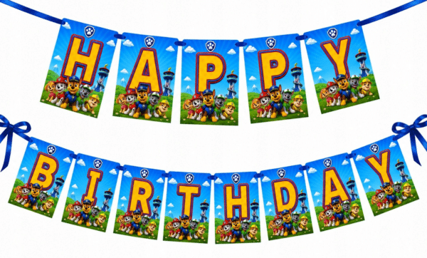Baner-Girlanda Happy Birthday Psi Patrol 130cm + Wstążka