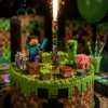 Fontanna Tortowa Minecraft PIKSELE GAMER 18 cm – Raca na Tort Urodzinowy Pixel Game