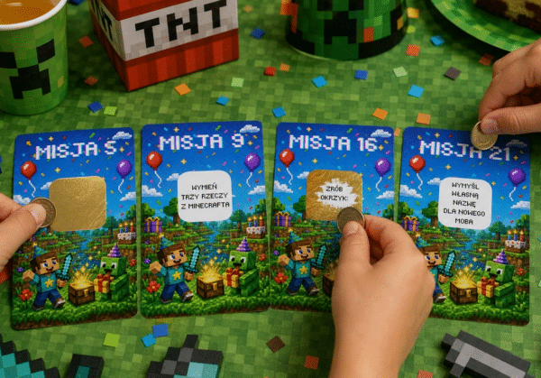 Karty Zdrapki Zadania Urodzinowe Piksele Gamer - 24 sztuki