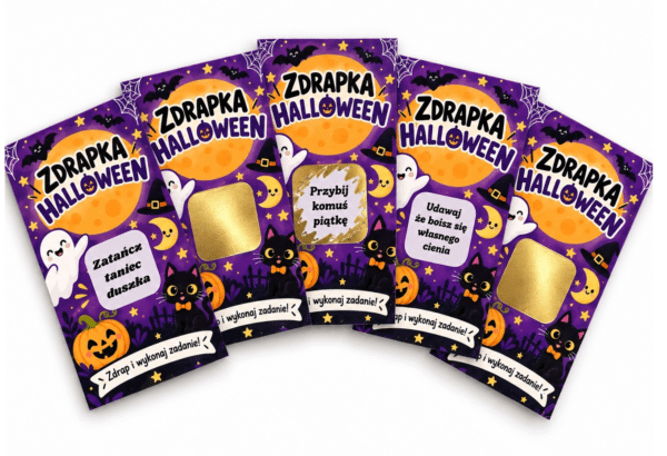 Karty Zdrapki Zadania na Halloween Fioletowe - 24 sztuki