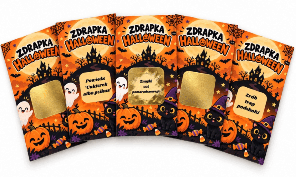 Karty Zdrapki Zadania na Halloween Pomarańczowe - 24 sztuki